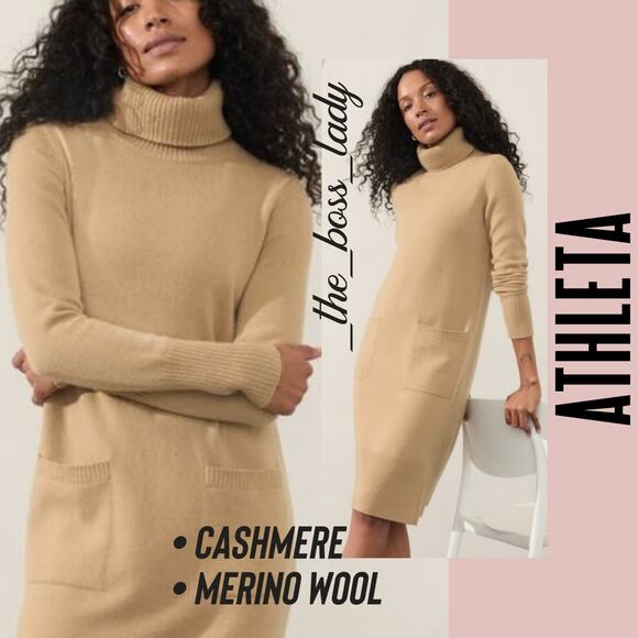 Athleta sweater dress cashmere merino wool knit turtleneck cozy Large - Picture 1 of 11